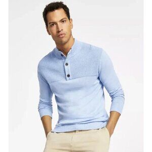 NEW! Club Room Button Mock Long Sleeve Knit Sweater Yonder Blue XXL Men's